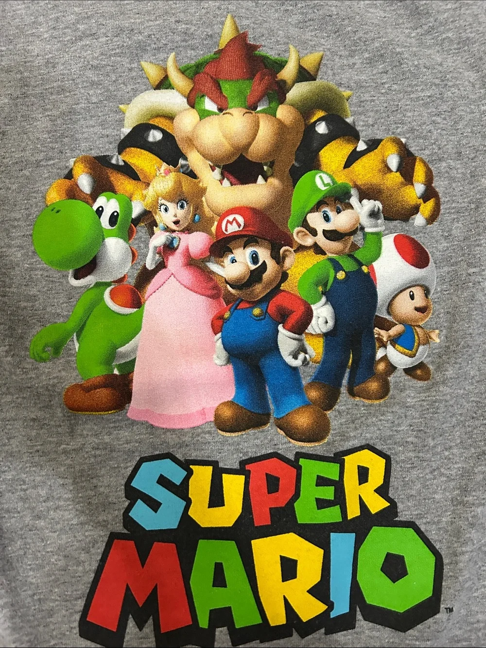 Super Mario Character Graphic Tee - Gray with Multicolor Print Kids XS